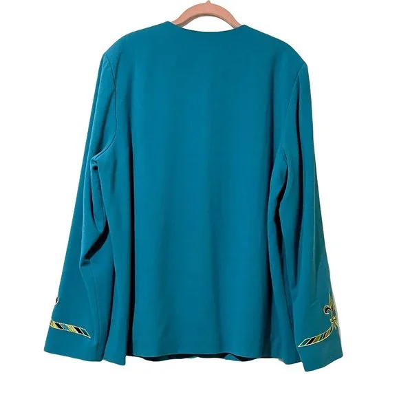 Bob Mackie women's sz XL embroidered gold fleur-de-lis long sleeve jacket top - Picture 4 of 8